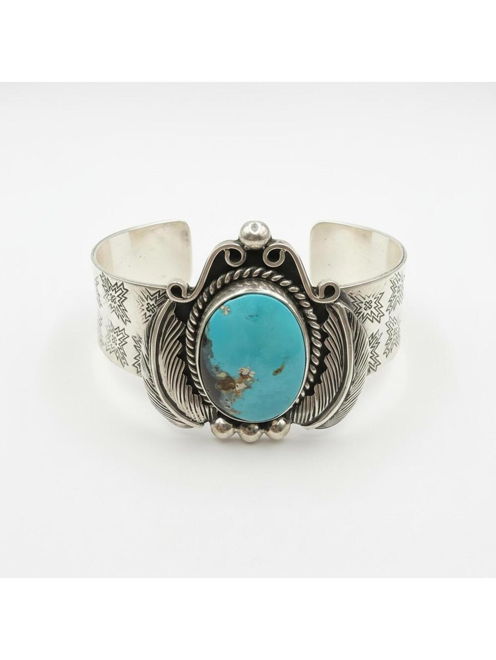 Jesus Vega Nila Turquoise Sterling Silver Cuff - 69g - 6.5”+1.5” Gap